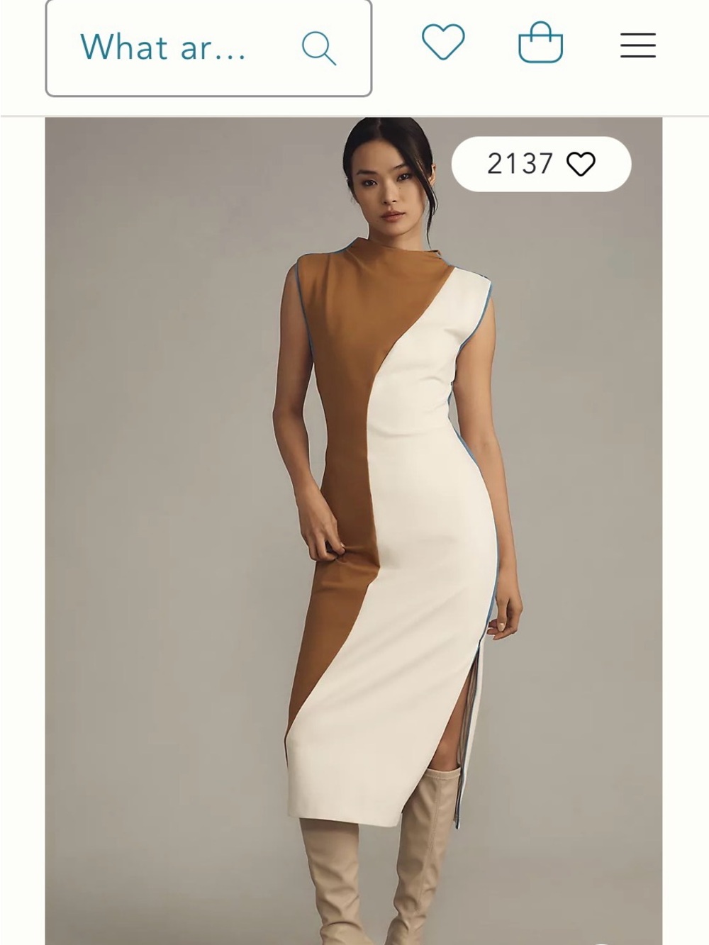 Maeve Two-Tone Camel and Cream Midi Dress